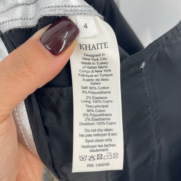 KHAITE | Dresden Silver Metallic Low Rise Skinny Stretch Twill Ankle Zip Pants 4 - Picture 16 of 16